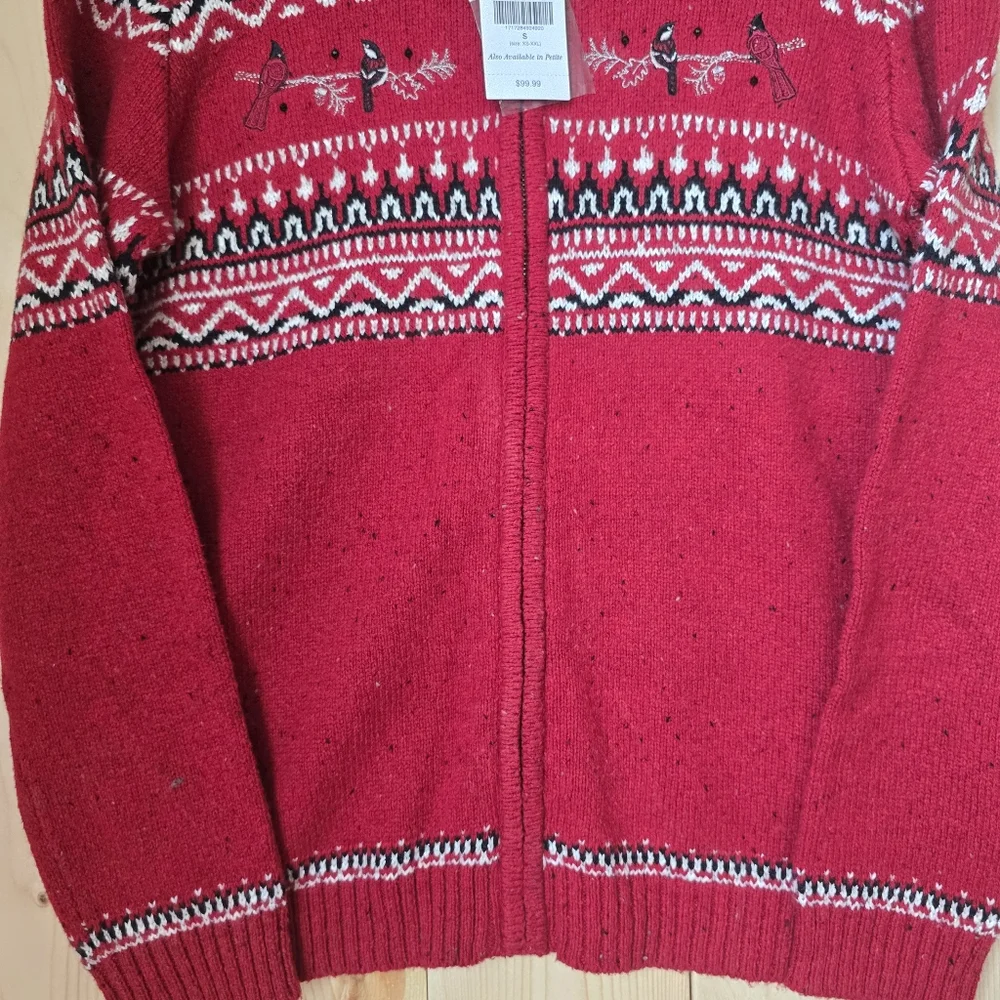 Northern Reflections Cardinal Acrylic Zip Up Sweater Red Womens Small NWT - Picture 2 of 13